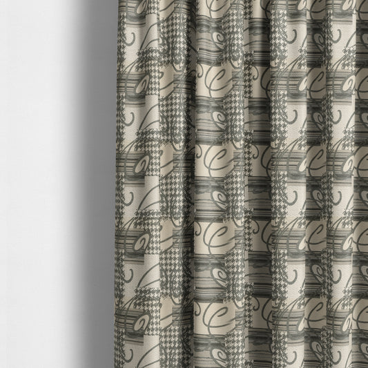 Kayu Patchwork Pattern Quality Chenille Upholstery Fabric In Grey Colour MSS-35 - Made To Measure Curtains