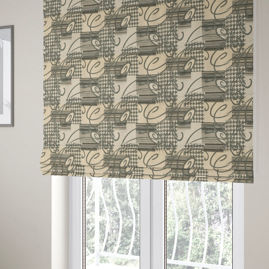 Kayu Patchwork Pattern Quality Chenille Upholstery Fabric In Grey Colour MSS-35 - Roman Blinds