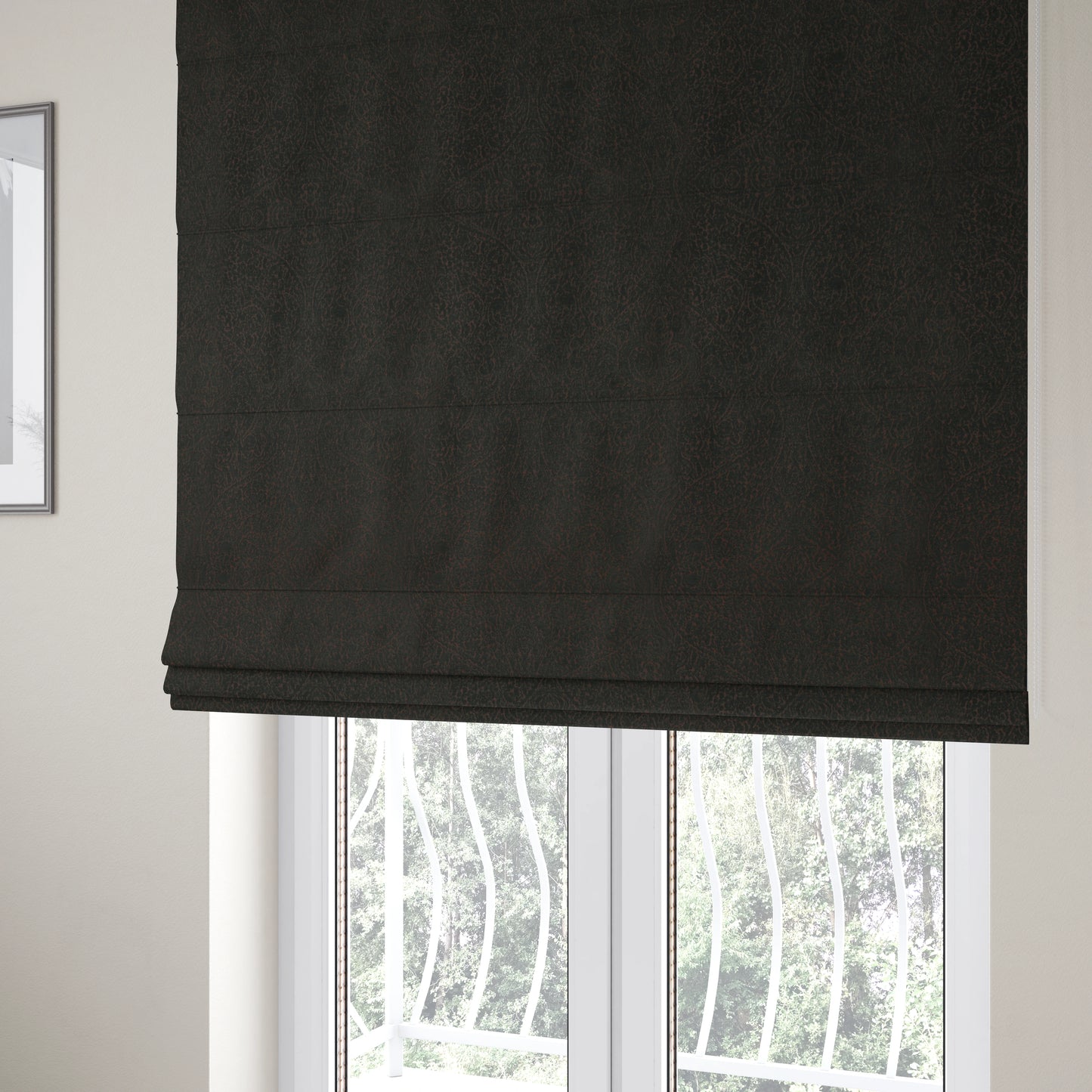 Momentum Damask Pattern Quality Soft Chenille Upholstery Fabric In Black Colour MSS-37 - Roman Blinds