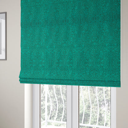 Momentum Damask Pattern Quality Soft Chenille Upholstery Fabric In Blue Teal Colour MSS-40 - Roman Blinds