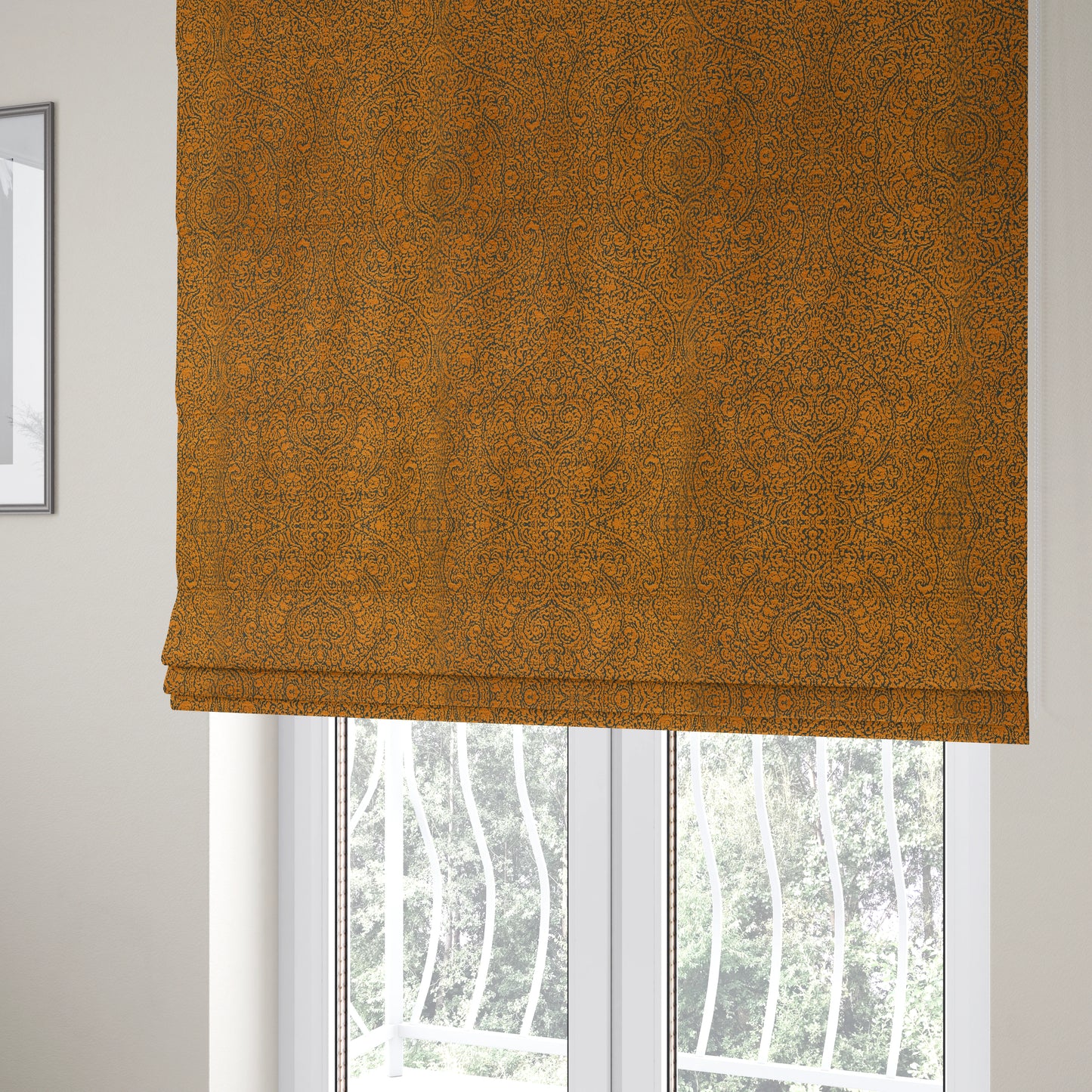 Momentum Damask Pattern Quality Soft Chenille Upholstery Fabric In Brown Honey Gold Colour MSS-44 - Roman Blinds