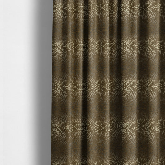 Impasto Floral Pattern Heavyweight Soft Chenille Upholstery Fabric In Brown Colour MSS-47 - Made To Measure Curtains