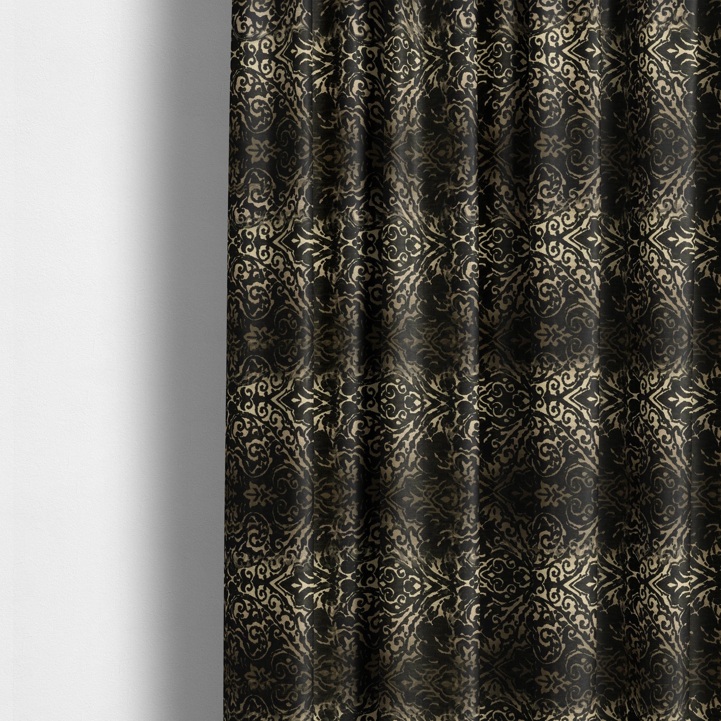 Impasto Floral Pattern Heavyweight Soft Chenille Upholstery Fabric In Black Colour MSS-49 - Made To Measure Curtains