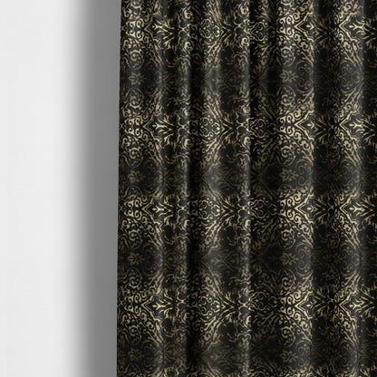 Impasto Floral Pattern Heavyweight Soft Chenille Upholstery Fabric In Black Colour MSS-49 - Made To Measure Curtains