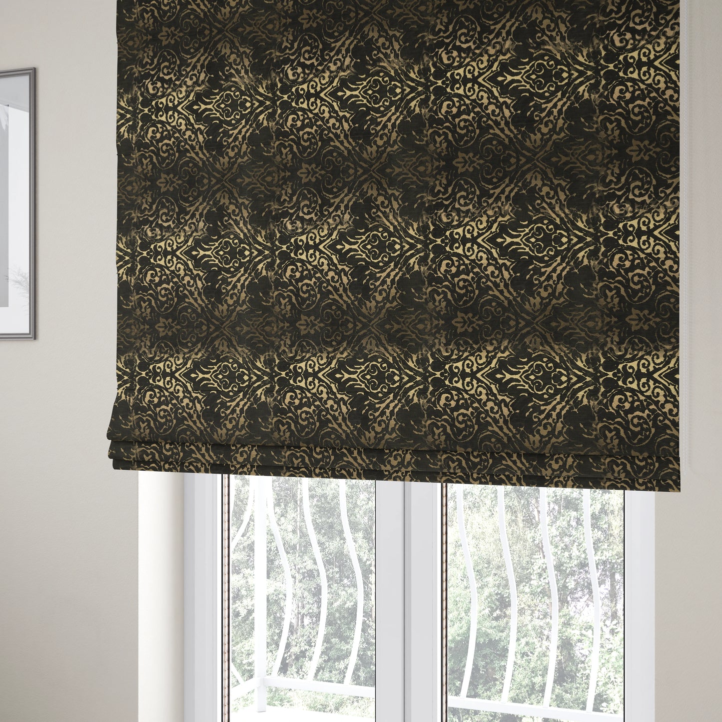 Impasto Floral Pattern Heavyweight Soft Chenille Upholstery Fabric In Black Colour MSS-49 - Roman Blinds