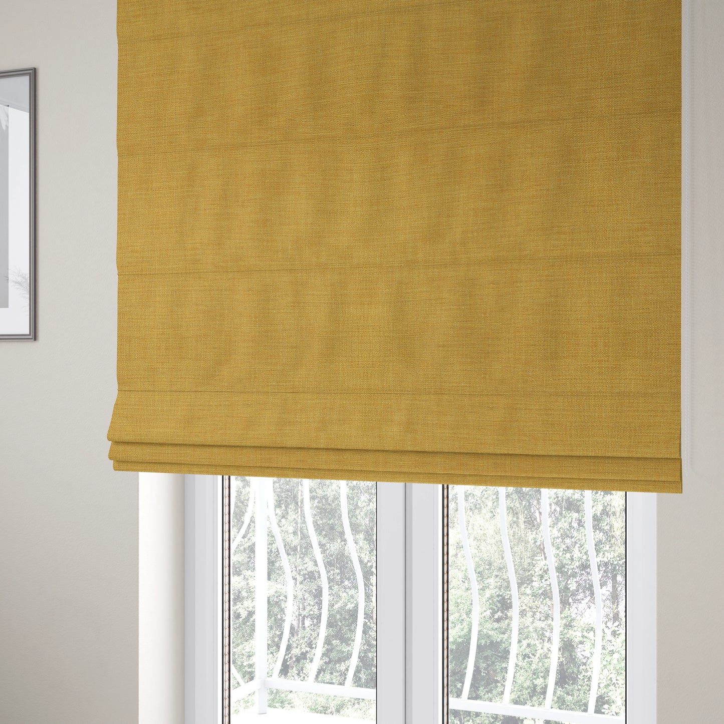 Madagascar Linen Weave Furnishing Fabric In Sunshine Yellow Colour - Roman Blinds