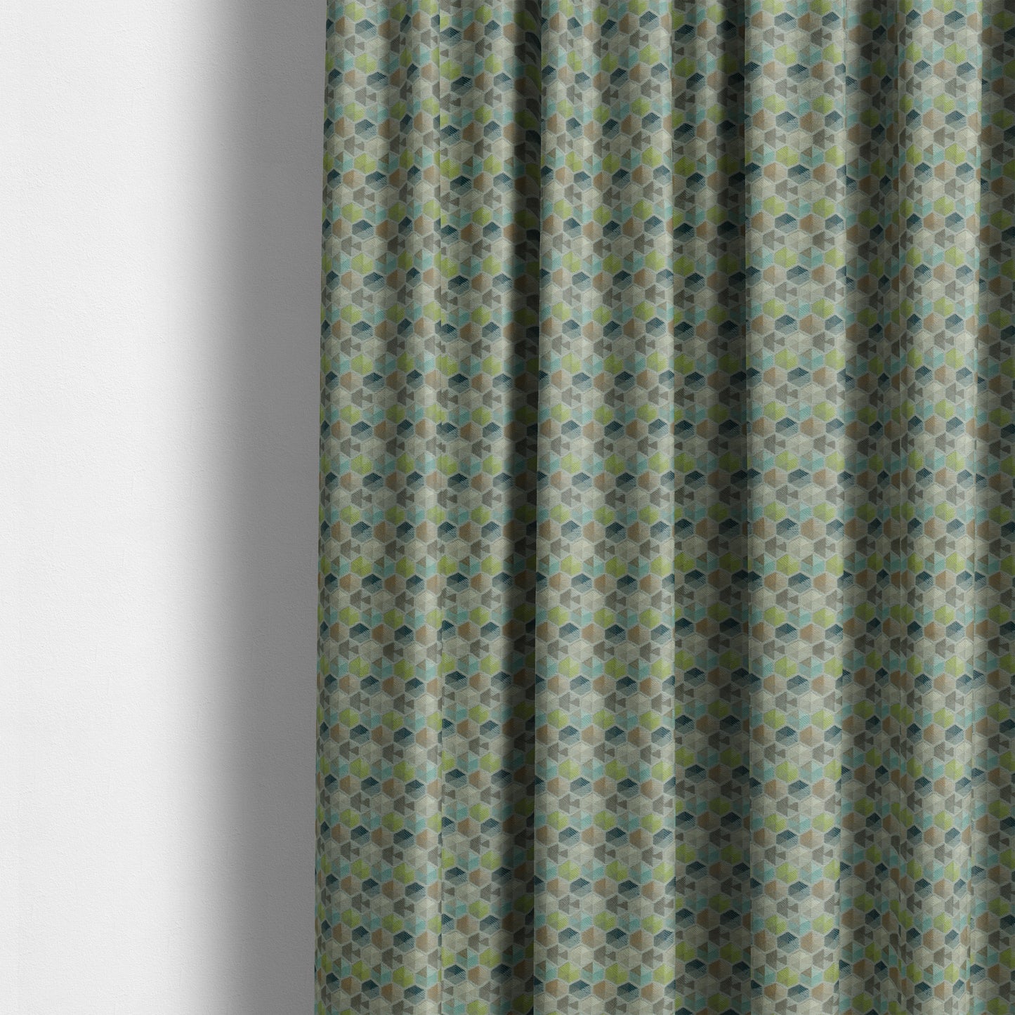 Marseille Art Deco Geometric Pattern Green Teal Blue Tones Coloured Upholstery Fabrics - Made To Measure Curtains