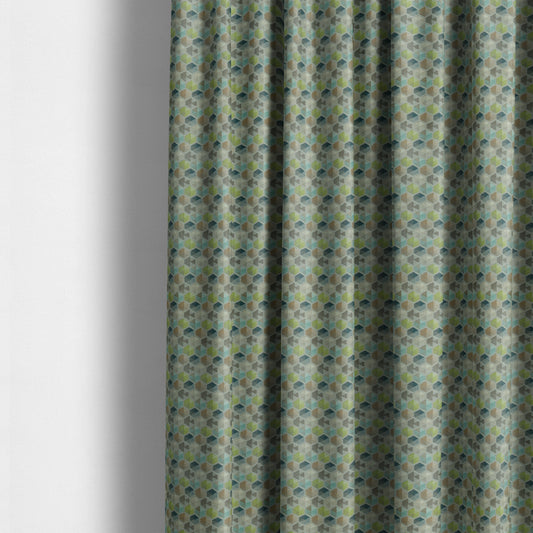 Marseille Art Deco Geometric Pattern Green Teal Blue Tones Coloured Upholstery Fabrics - Made To Measure Curtains