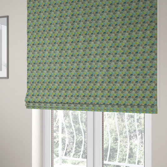 Marseille Art Deco Geometric Pattern Green Teal Blue Tones Coloured Upholstery Fabrics - Roman Blinds