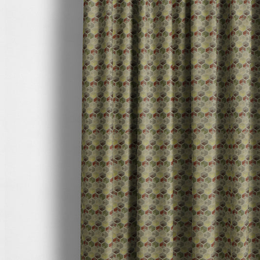 Marseille Art Deco Geometric Pattern Green Orange Brown Yellow Tones Coloured Upholstery Fabrics - Made To Measure Curtains