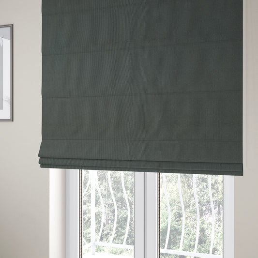 Mehari Linen Effect Flat Weave Semi Plain Upholstery Fabric In Black Grey Colour - Roman Blinds