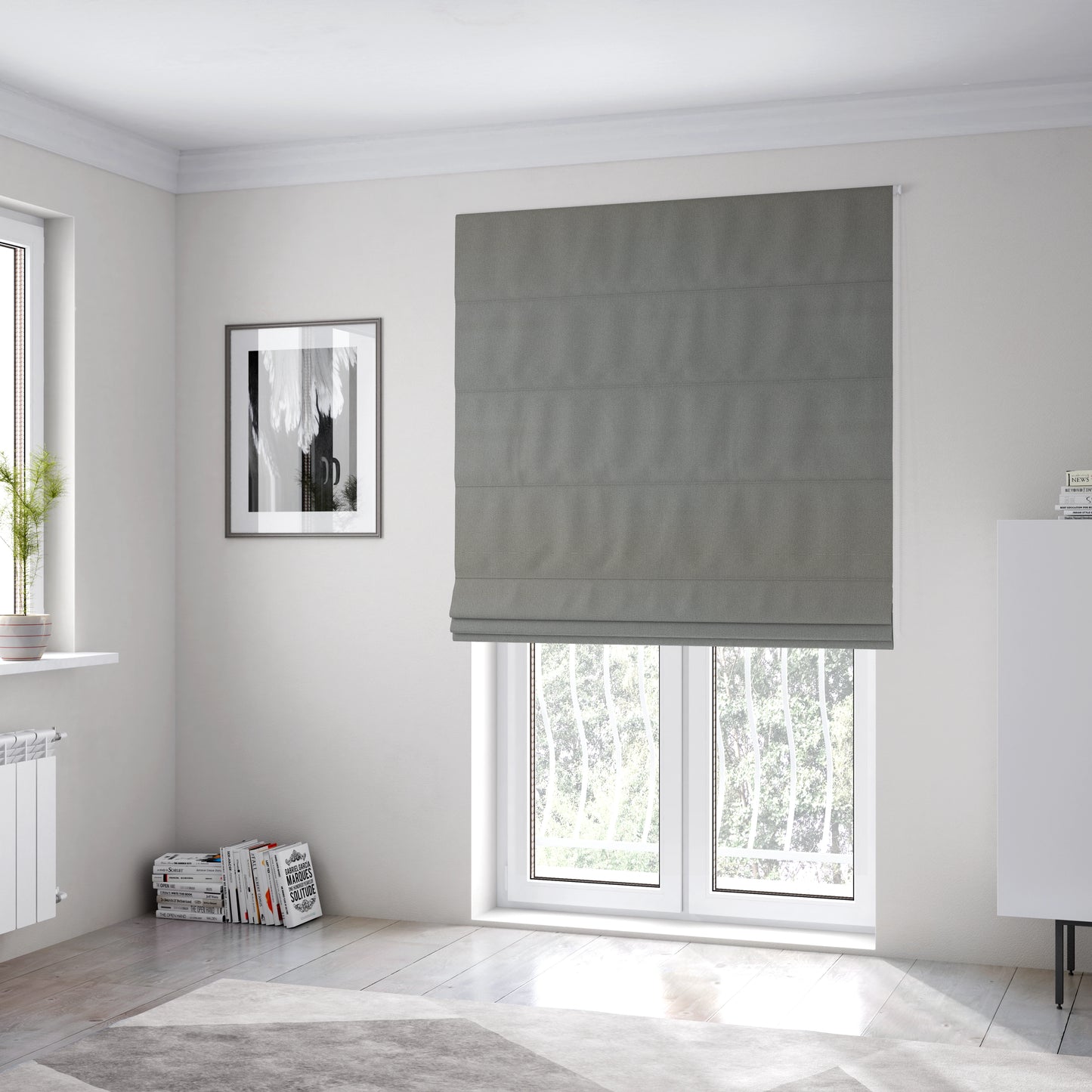 Mehari Linen Effect Flat Weave Semi Plain Upholstery Fabric In Silver Grey Colour - Roman Blinds