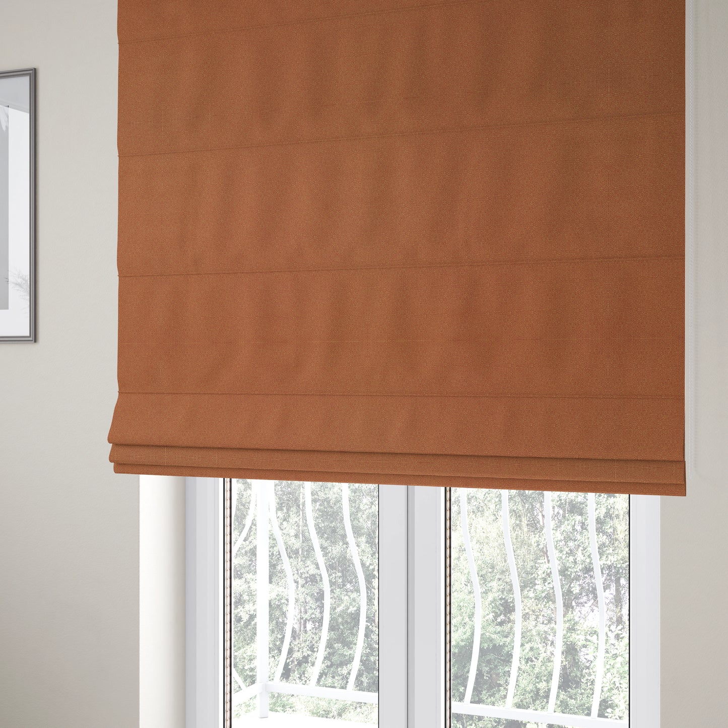 Mehari Linen Effect Flat Weave Semi Plain Upholstery Fabric In Orange Colour - Roman Blinds