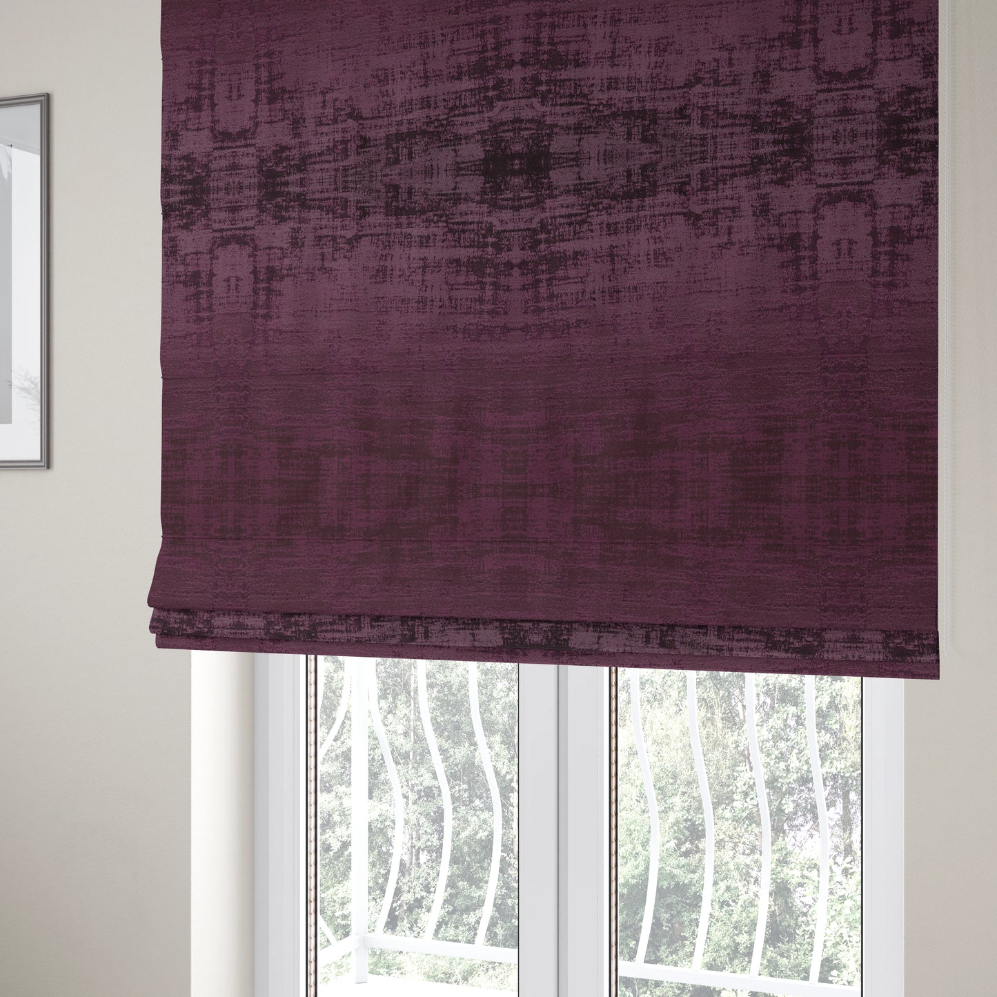 Milan Semi Plain Abstract Soft Velvet Upholstery Furnishing Fabric In Purple - Roman Blinds