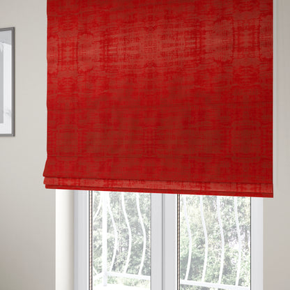 Milan Semi Plain Abstract Soft Velvet Upholstery Furnishing Fabric In Red - Roman Blinds