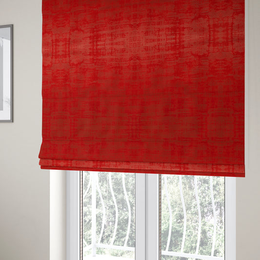 Milan Semi Plain Abstract Soft Velvet Upholstery Furnishing Fabric In Red - Roman Blinds