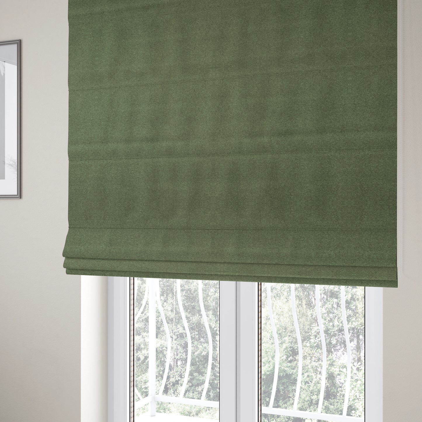 Modena Soft Velvet Material Furnishing Fabric Dark Green Colour - Roman Blinds