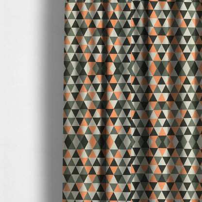 Monica Orange Grey White Black Colour Geometric Pattern Printed Soft Chenille Designer Fabric - Made To Measure Curtains