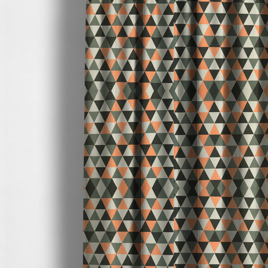 Monica Orange Grey White Black Colour Geometric Pattern Printed Soft Chenille Designer Fabric - Made To Measure Curtains