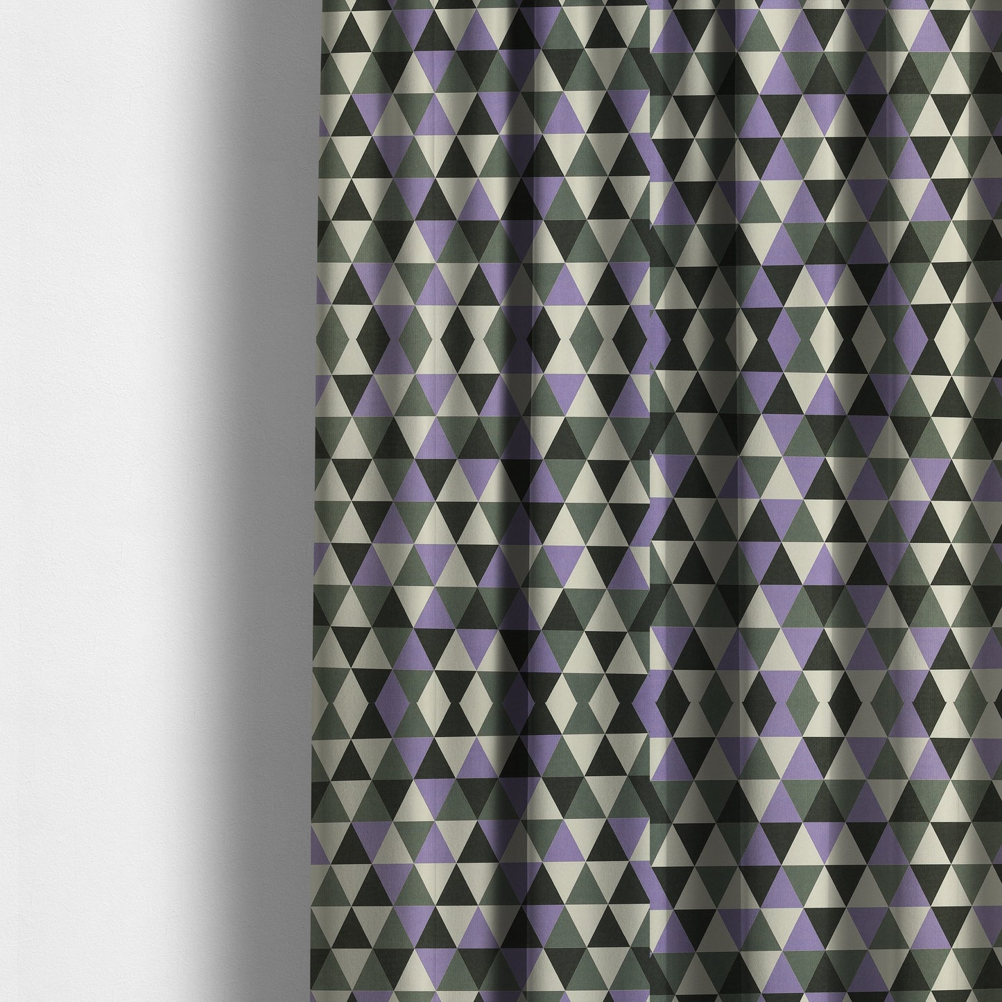 Monica Purple Grey White Black Colour Geometric Pattern Printed Soft Chenille Designer Fabric - Made To Measure Curtains