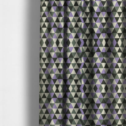 Monica Purple Grey White Black Colour Geometric Pattern Printed Soft Chenille Designer Fabric - Made To Measure Curtains