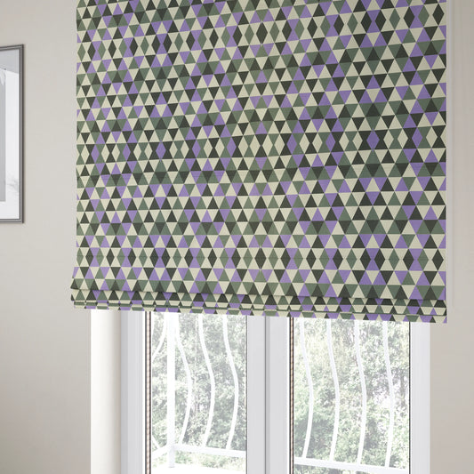 Monica Purple Grey White Black Colour Geometric Pattern Printed Soft Chenille Designer Fabric - Roman Blinds