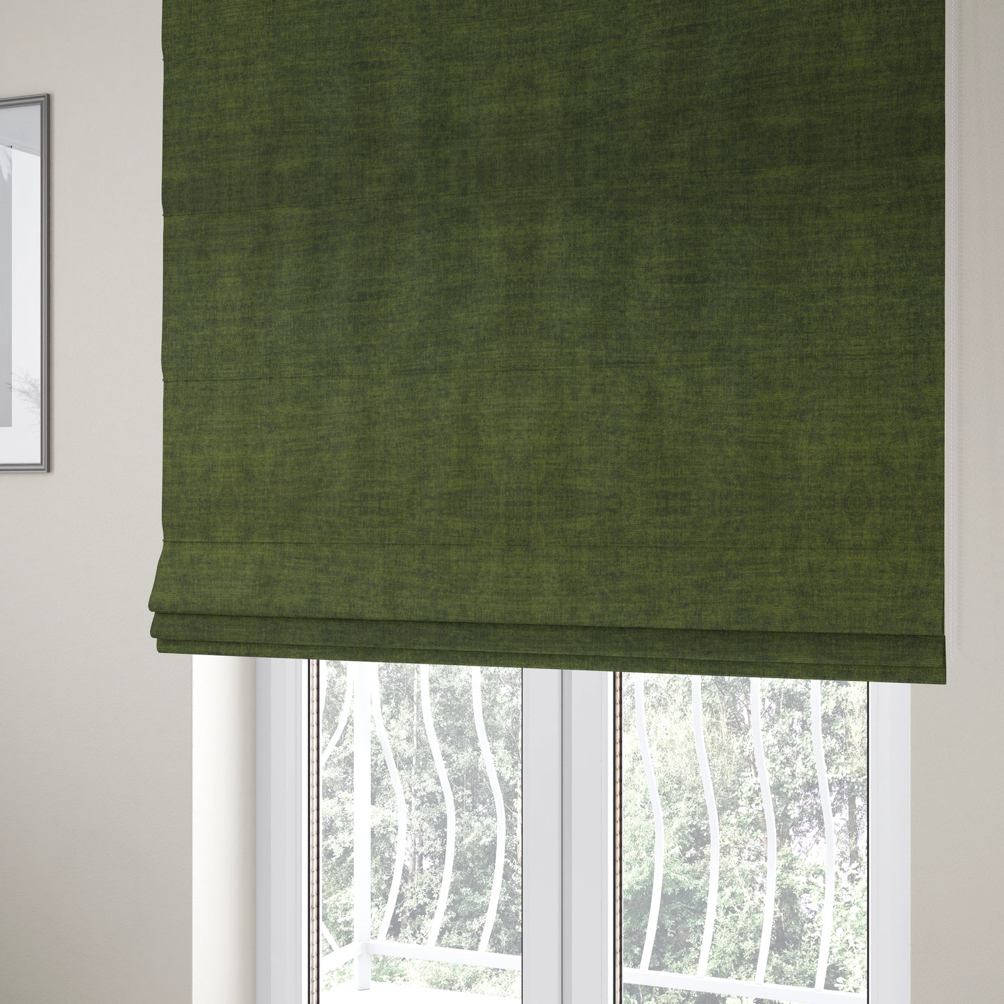 Muse Aged Finish Effect Soft Velvet Upholstery Furnishing Fabric Green Colour - Roman Blinds