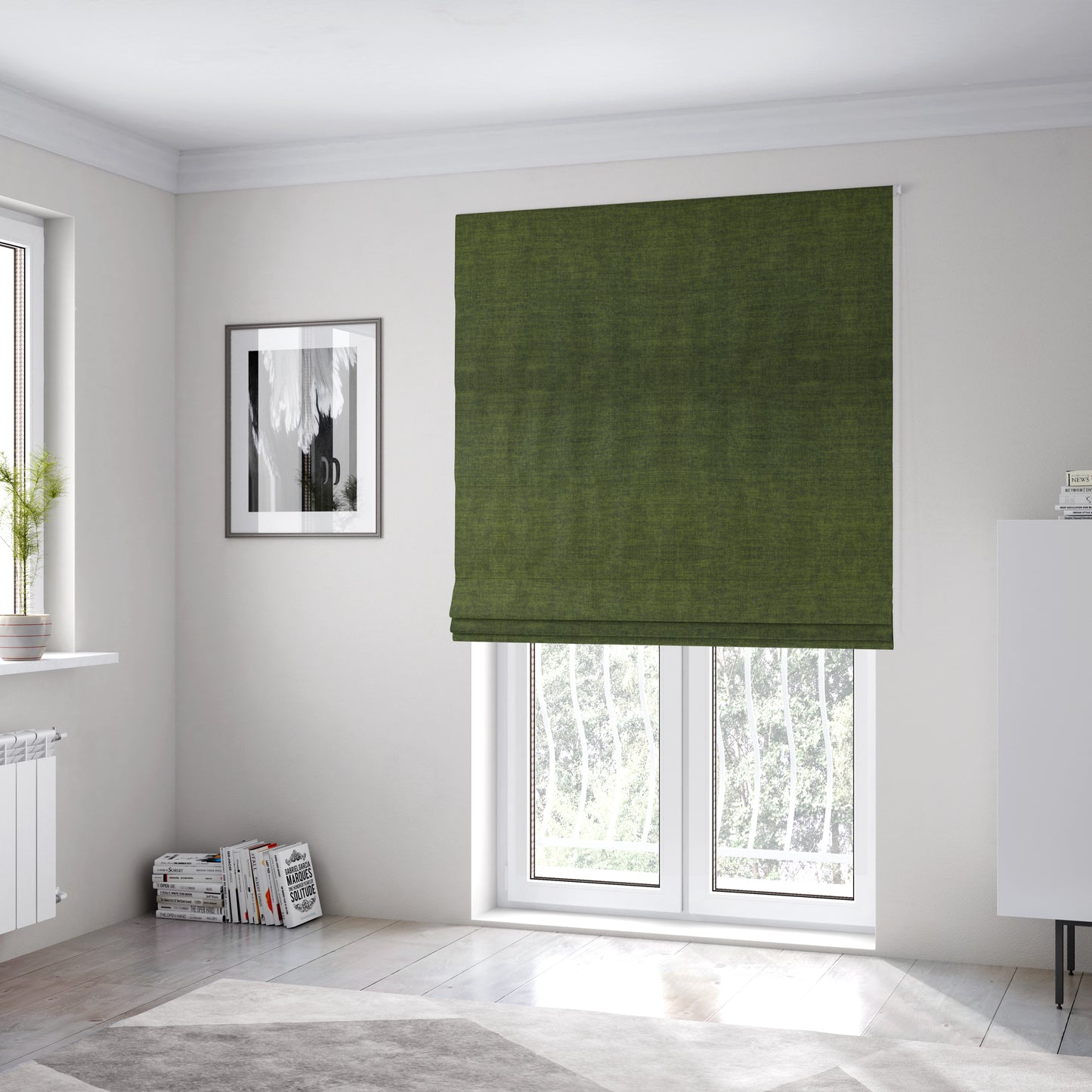 Muse Aged Finish Effect Soft Velvet Upholstery Furnishing Fabric Green Colour - Roman Blinds