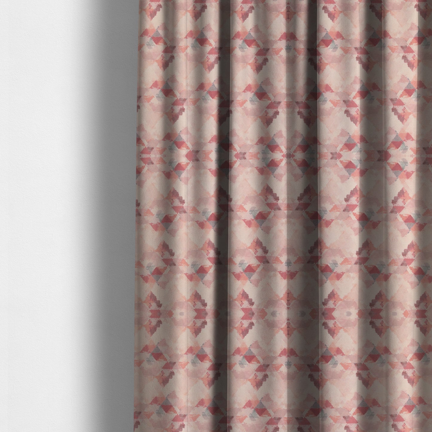 Mystic Artistic Geometric Pattern Printed Soft Chenille Interior Fabric In Pink Blossom Colour - Made To Measure Curtains