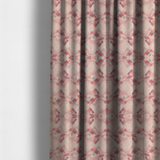 Mystic Artistic Geometric Pattern Printed Soft Chenille Interior Fabric In Pink Blossom Colour - Made To Measure Curtains