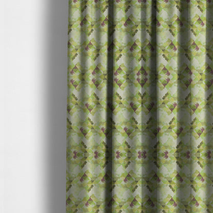 Mystic Artistic Geometric Pattern Printed Soft Chenille Interior Fabric In Green Colour - Made To Measure Curtains