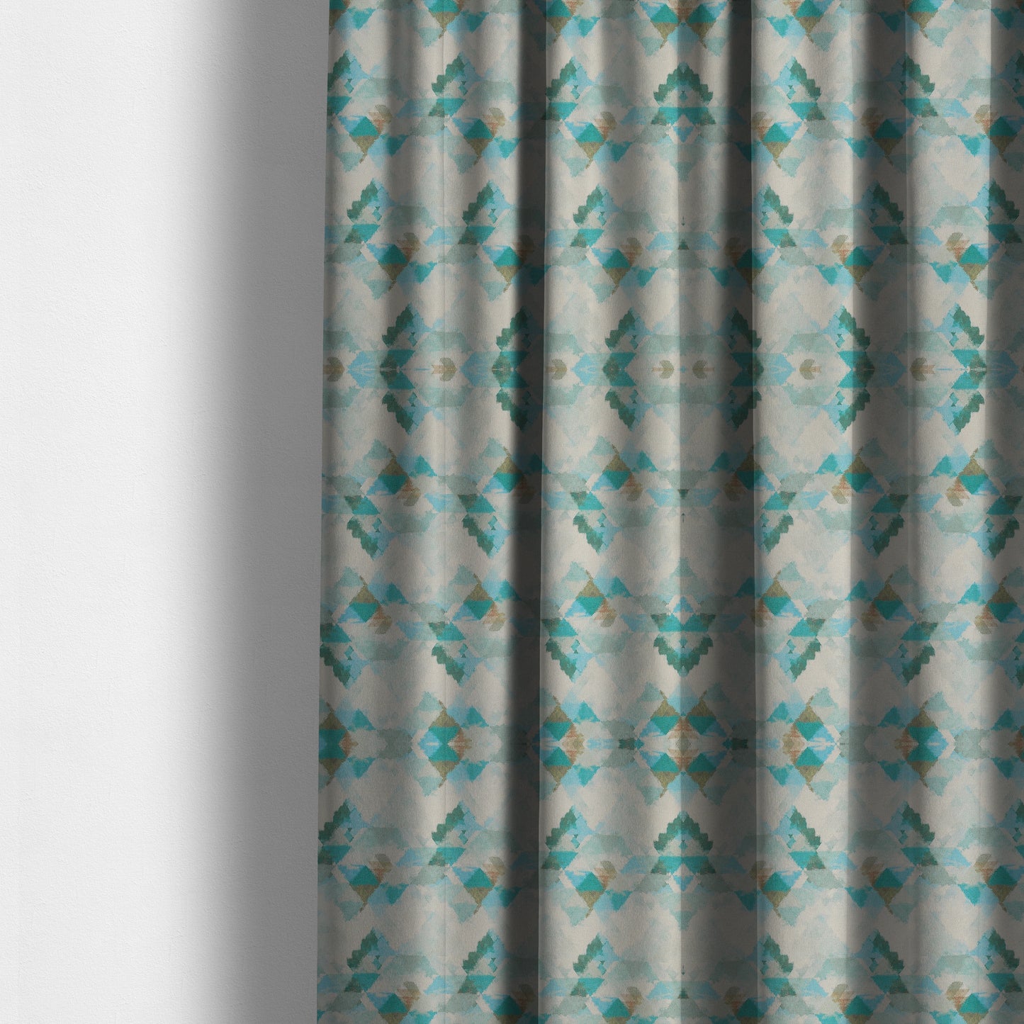 Mystic Artistic Geometric Pattern Printed Soft Chenille Interior Fabric In Blue Colour - Made To Measure Curtains