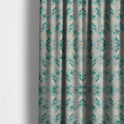 Mystic Artistic Geometric Pattern Printed Soft Chenille Interior Fabric In Blue Colour - Made To Measure Curtains