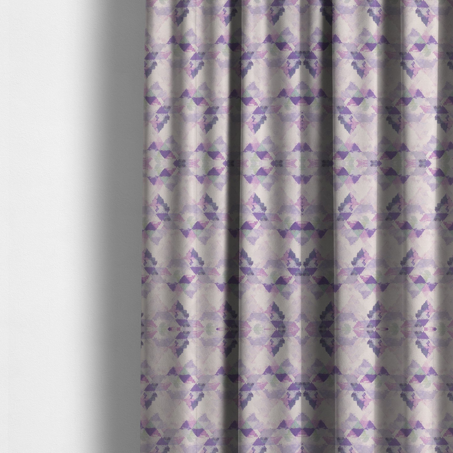 Mystic Artistic Geometric Pattern Printed Soft Chenille Interior Fabric In Purple Colour - Made To Measure Curtains