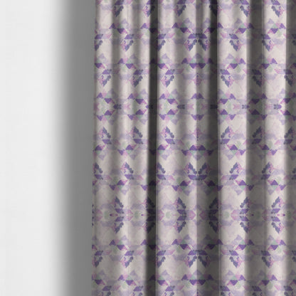 Mystic Artistic Geometric Pattern Printed Soft Chenille Interior Fabric In Purple Colour - Made To Measure Curtains