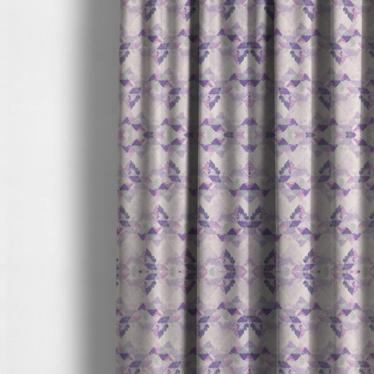 Mystic Artistic Geometric Pattern Printed Soft Chenille Interior Fabric In Purple Colour - Made To Measure Curtains