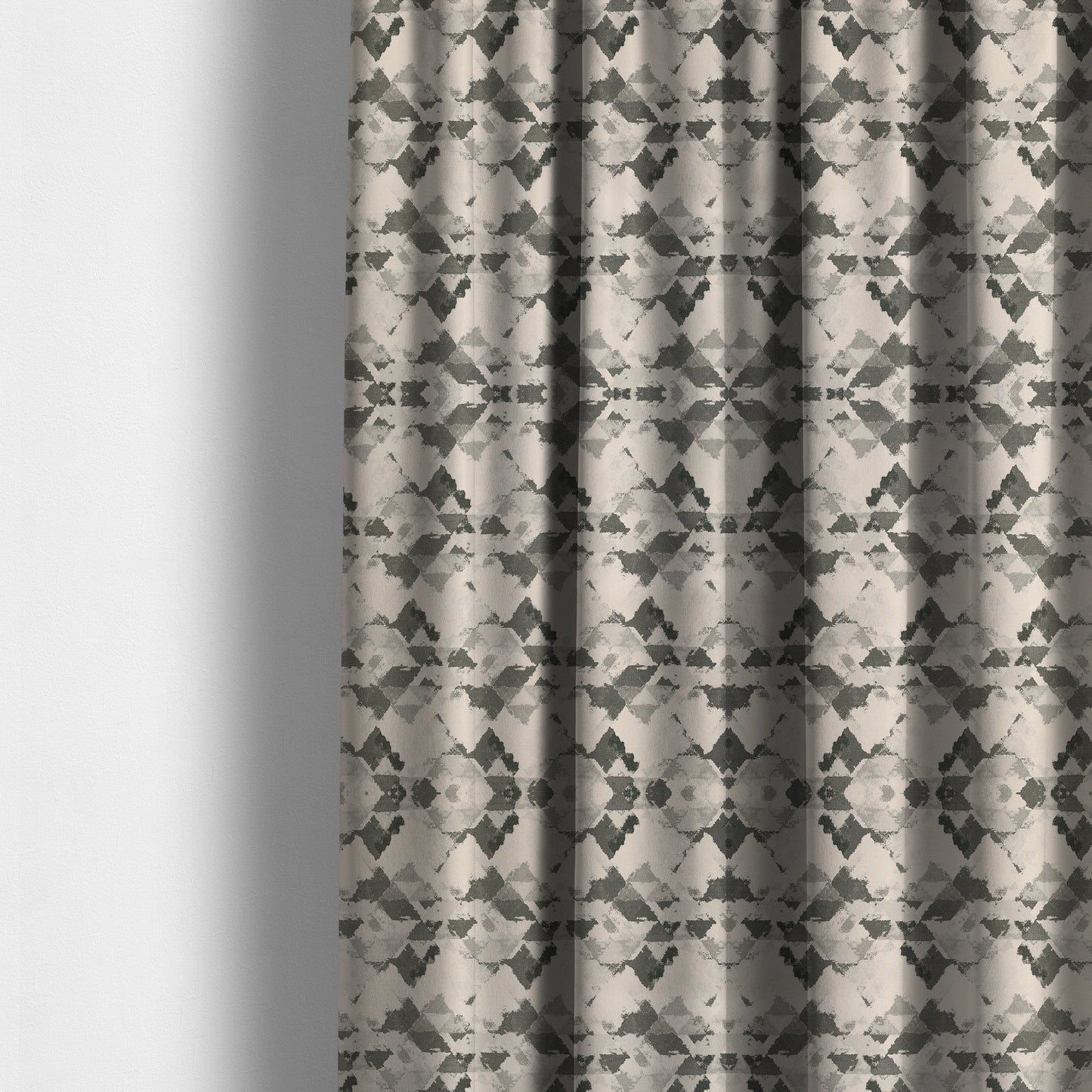 Mystic Artistic Geometric Pattern Printed Soft Chenille Interior Fabric In Grey Colour - Made To Measure Curtains