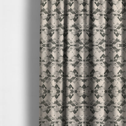 Mystic Artistic Geometric Pattern Printed Soft Chenille Interior Fabric In Grey Colour - Made To Measure Curtains