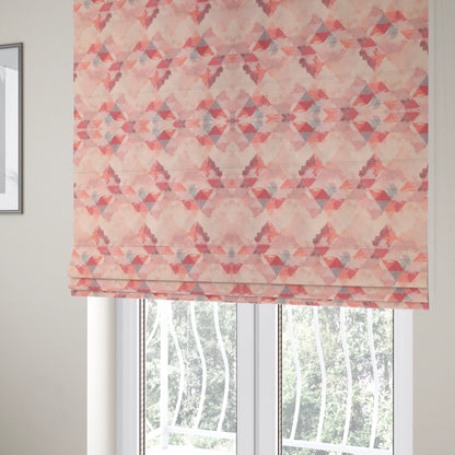 Mystic Artistic Geometric Pattern Printed Soft Chenille Interior Fabric In Pink Blossom Colour - Roman Blinds