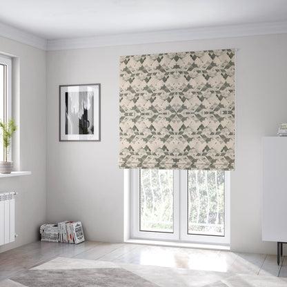 Mystic Artistic Geometric Pattern Printed Soft Chenille Interior Fabric In Grey Colour - Roman Blinds