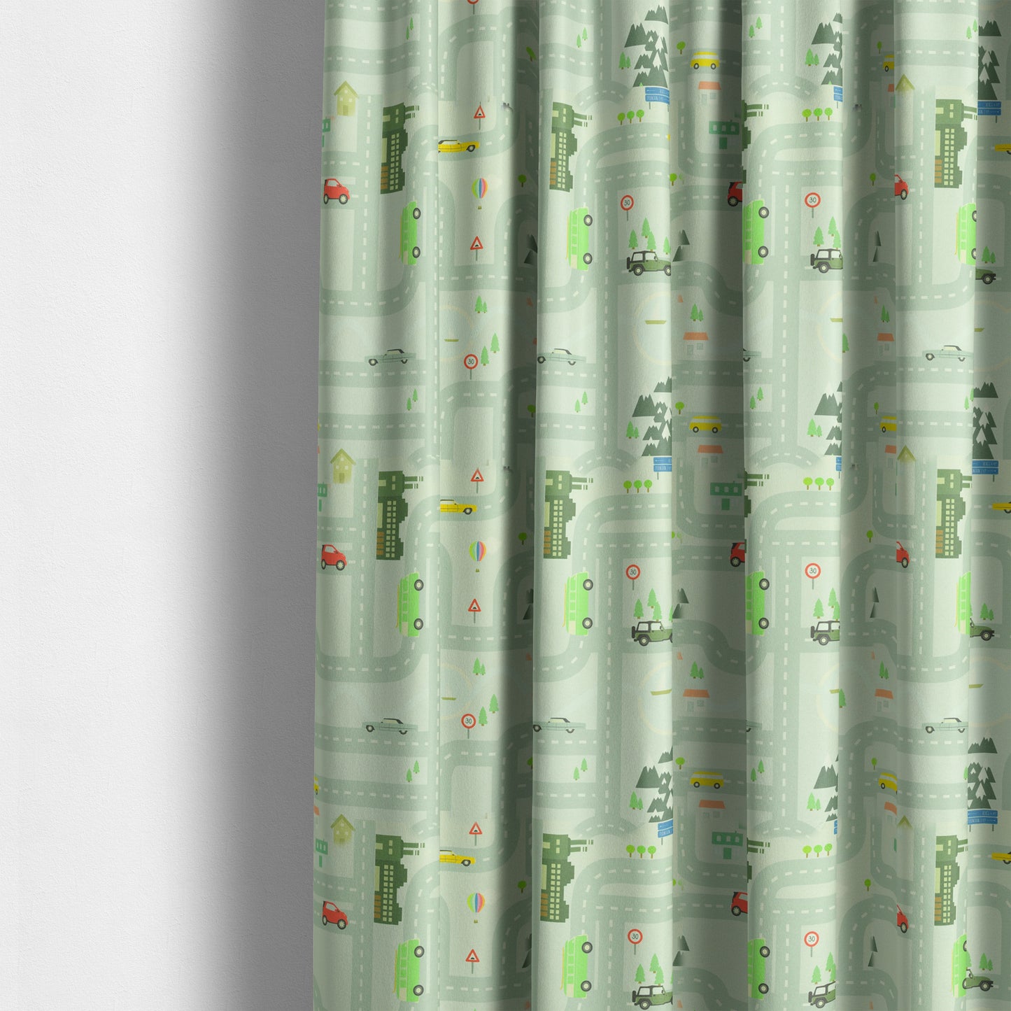 On The Road Map Children Play Mat Car Pattern Printed Upholstery Fabric In Silver - Made To Measure Curtains