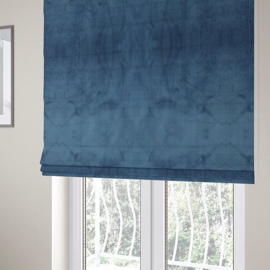 Oscar Deep Pile Plain Chenille Velvet Material Royal Blue Colour Upholstery Fabric - Roman Blinds