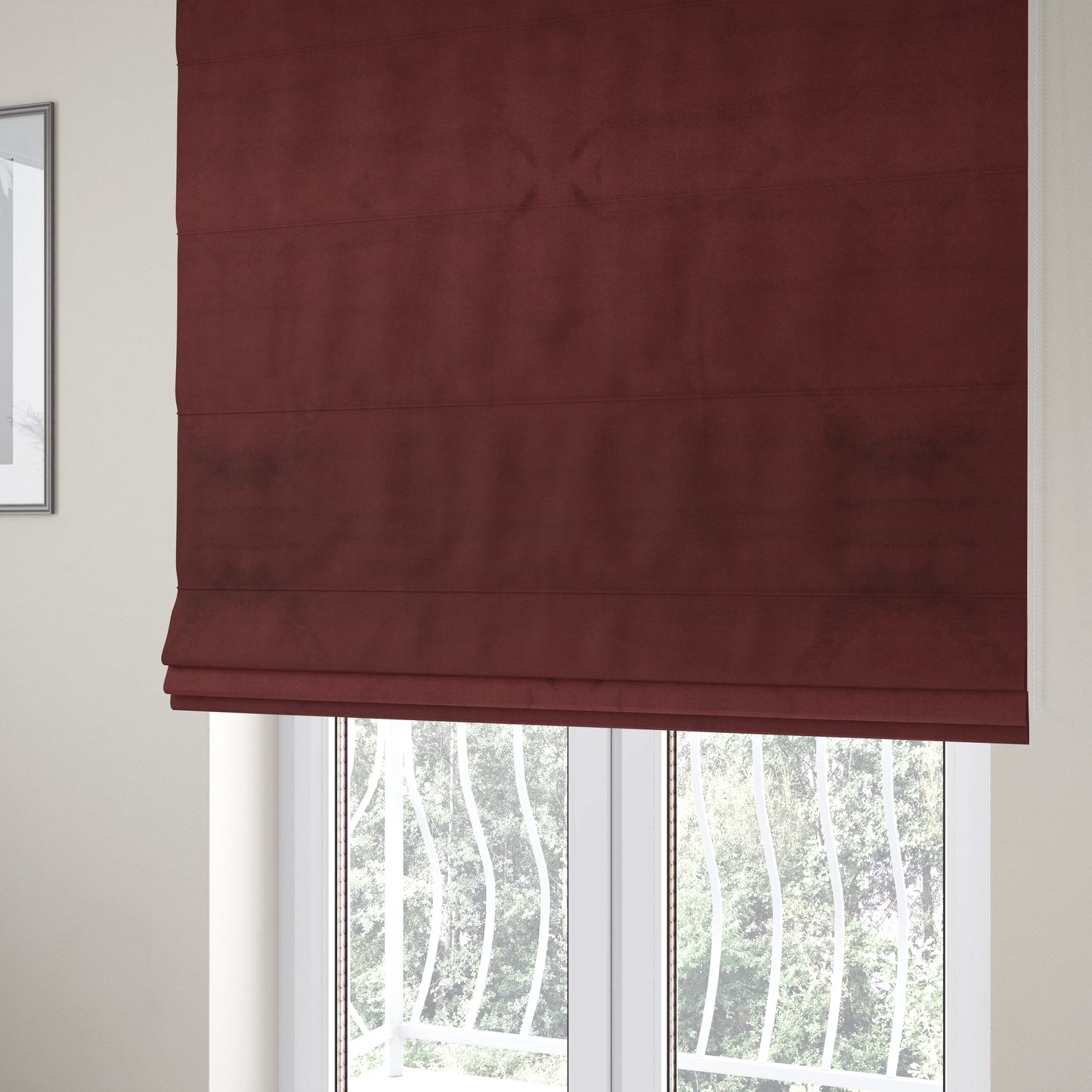 Oscar Deep Pile Plain Chenille Velvet Material Ruby Red Colour Upholstery Fabric - Roman Blinds