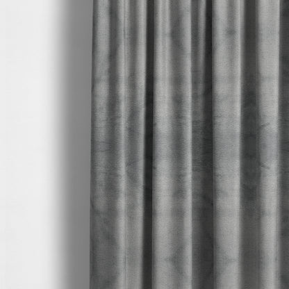 Oscar Deep Pile Plain Chenille Velvet Material Mid Silver Colour Upholstery Fabric - Made To Measure Curtains