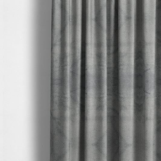 Oscar Deep Pile Plain Chenille Velvet Material Mid Silver Colour Upholstery Fabric - Made To Measure Curtains