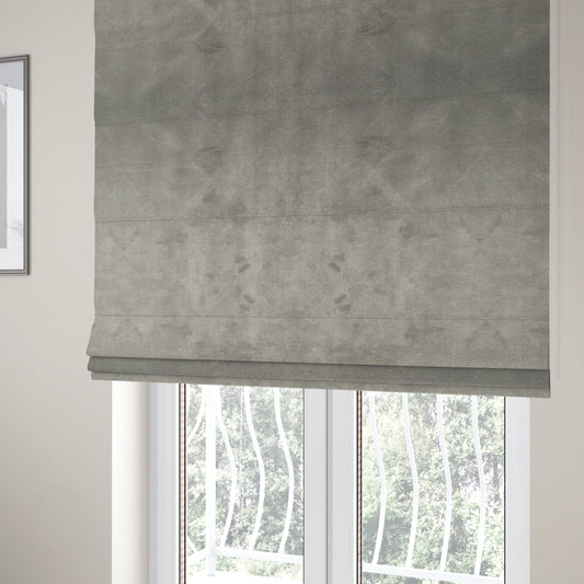 Oscar Deep Pile Plain Chenille Velvet Material Light Silver Colour Upholstery Fabric - Roman Blinds