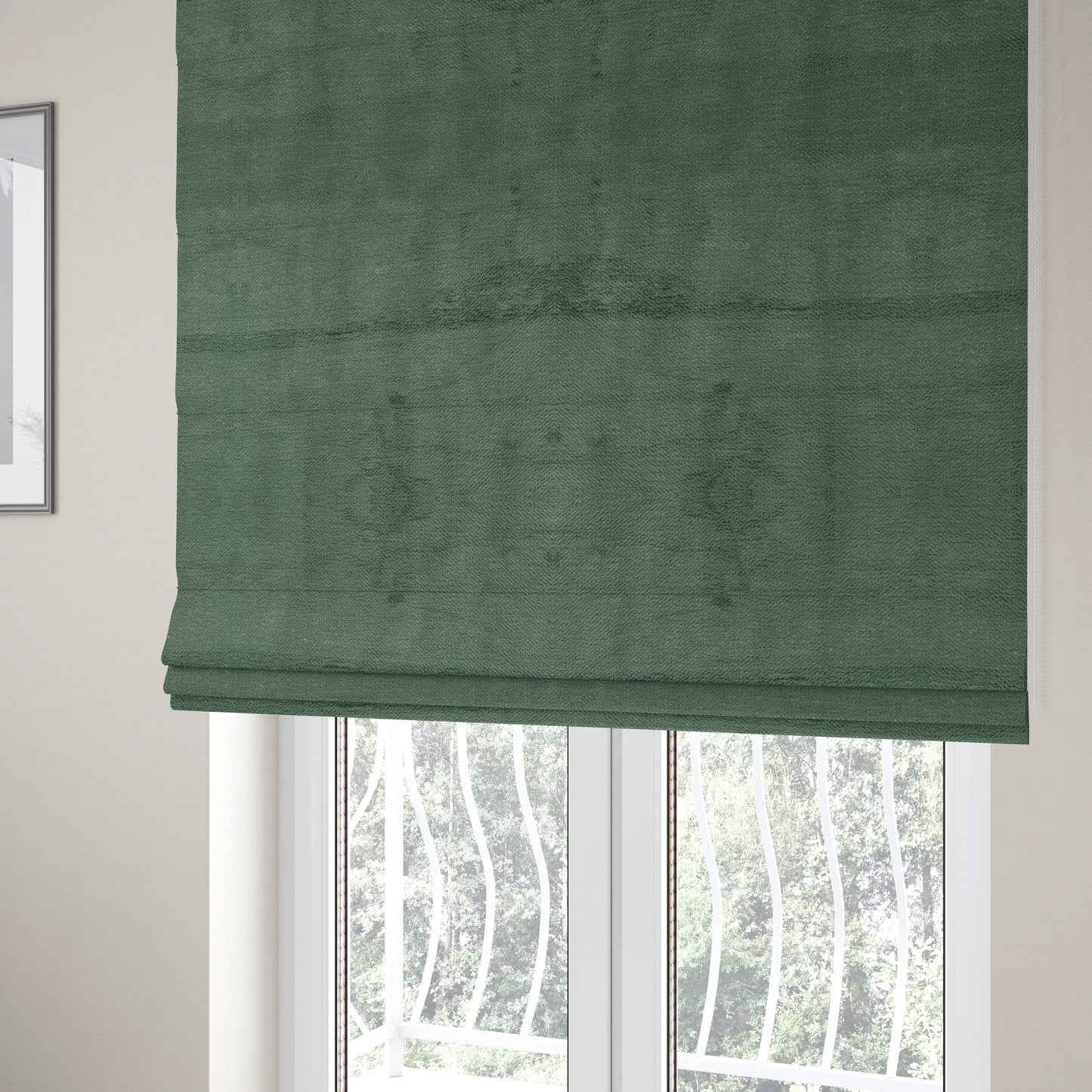 Oscar Deep Pile Plain Chenille Velvet Material Army Green Colour Upholstery Fabric - Roman Blinds