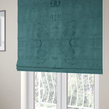 Oscar Deep Pile Plain Chenille Velvet Material Blue Teal Colour Upholstery Fabric - Roman Blinds