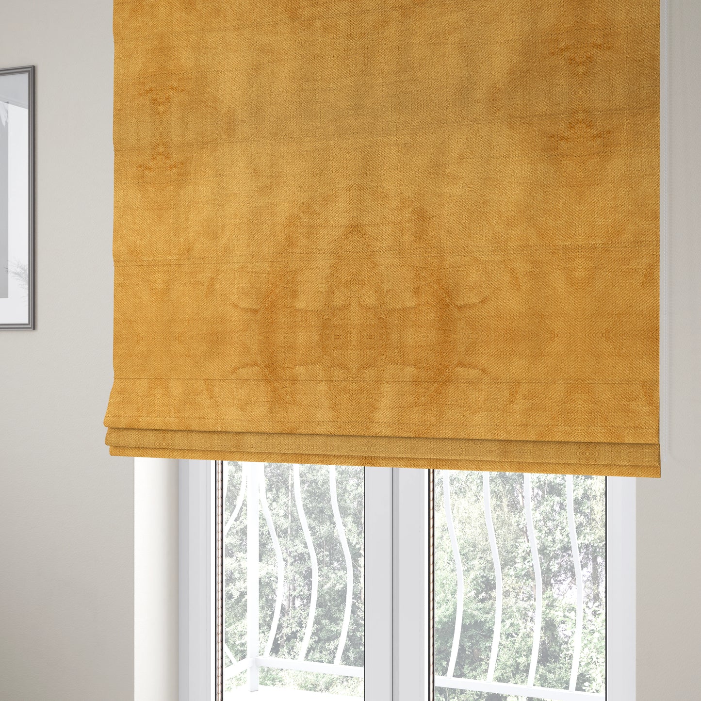 Oscar Deep Pile Plain Chenille Velvet Material Sunflower Yellow Colour Upholstery Fabric - Roman Blinds