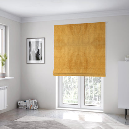 Oscar Deep Pile Plain Chenille Velvet Material Sunflower Yellow Colour Upholstery Fabric - Roman Blinds